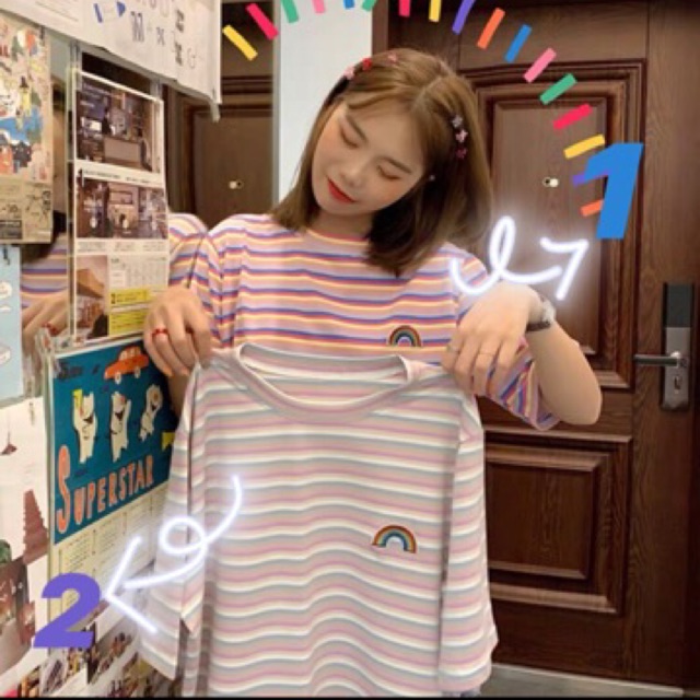 Áo thun kẻ cầu vồng 🌈