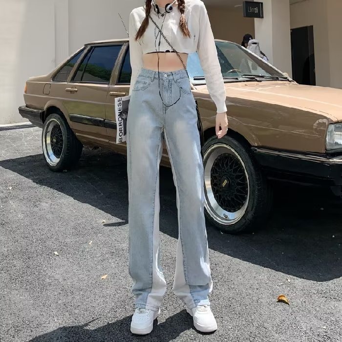 Quần jean Daduhey lưng cao ống rộng thời trang Hàn Quốc dành cho nữ