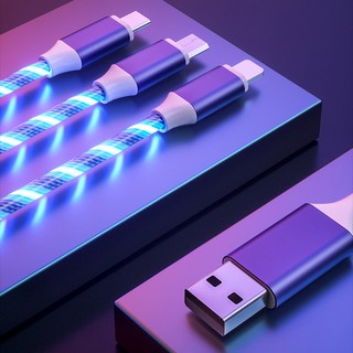 Dây cáp sạc iphone sạc nhanh 3 đầu lightning, micro, type c, siêu bền, có đèn led nhấp nháy