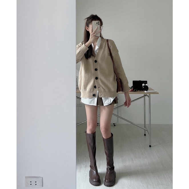 ÁO KHOÁC CADIGAN VIỀN CHỈ NỔI TAG DA NGỰC MÀU NUDE SIÊU XINH