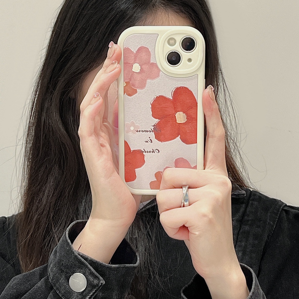 Realme C20 C11 C21Y C25Y C12 C15 C25 C25S C17 Narzo 20 30A 7i 5i 5s 5 2021 2020 ins retro Green Red Flower Silicone Shockproof Full Oval lens protection Soft Phone Case Back Cover DY 41