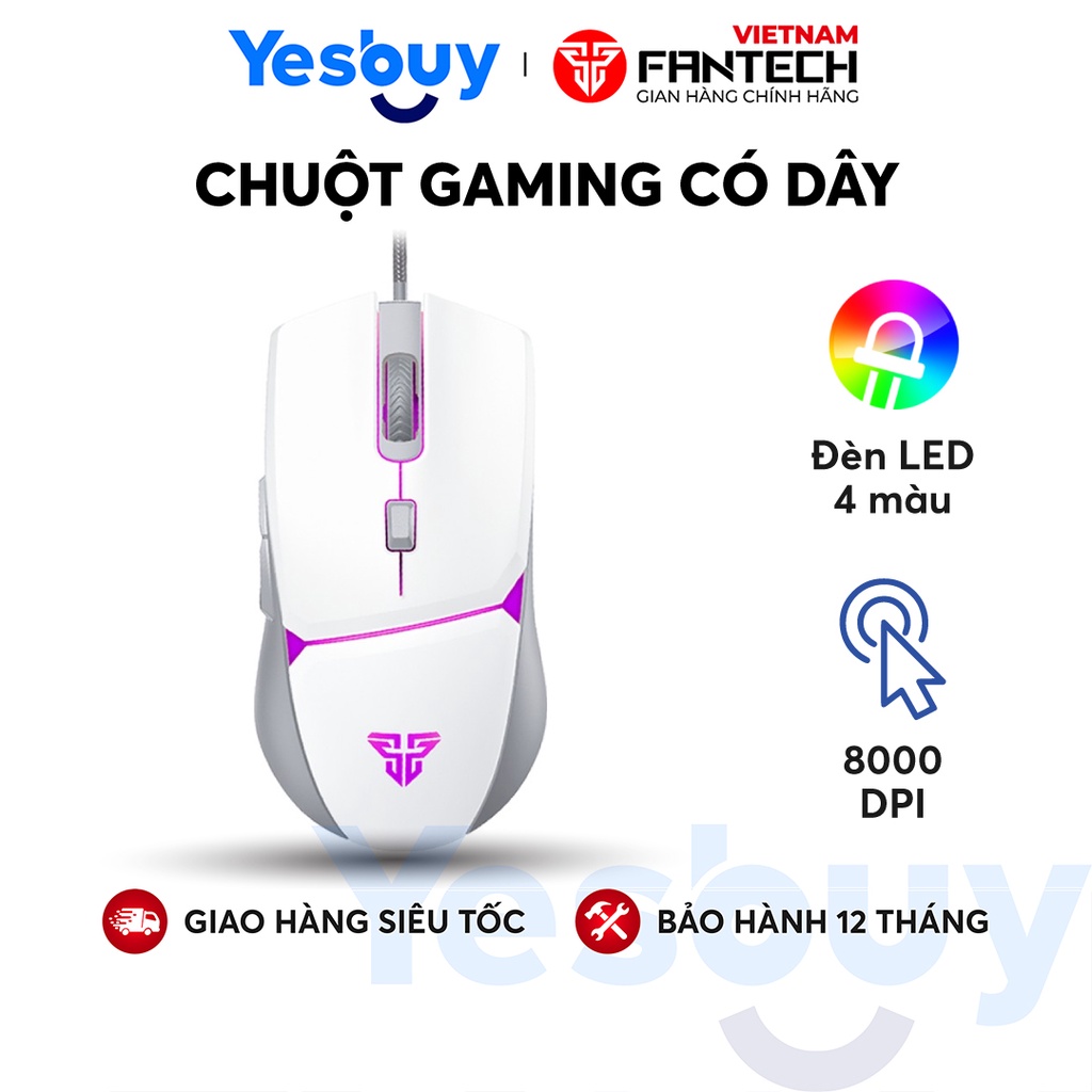 Chuột Macro Gaming Fantech VX7 Crypto Màu đen trắng 6D RGB. DPI 200 đến 8000 - Hãng phân phối chính thức