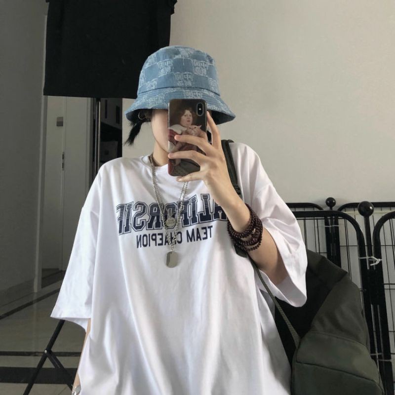 Áo Thun Nữ Tay Lỡ Form Rộng Unisex Màu Trơn In Chữ
