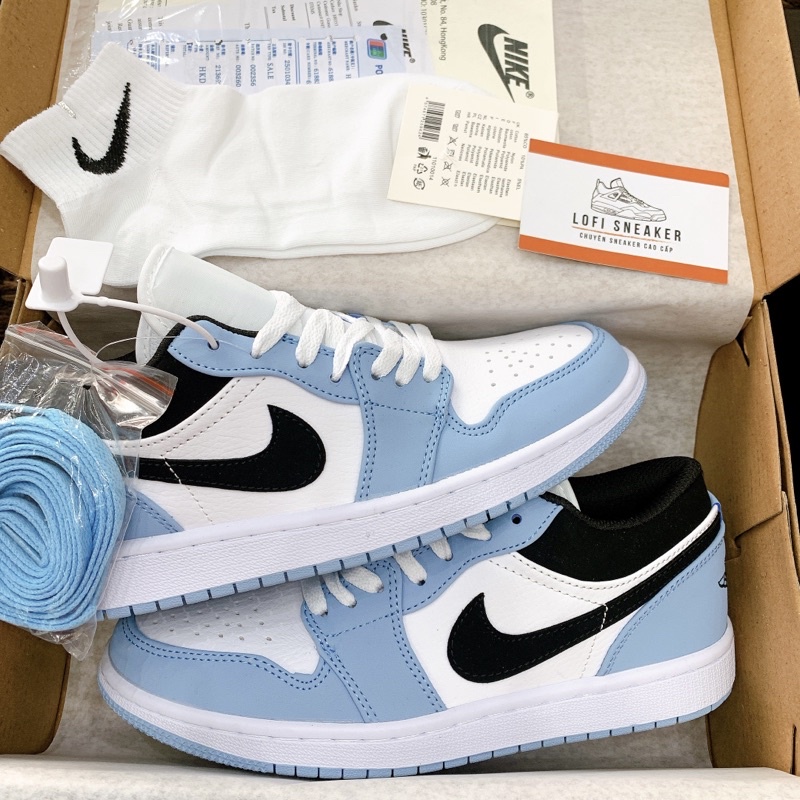 (VIDEO THẬT) Giày Jordan blue cổ thấp  ❤️tặng kèm dây❤️ giày thể thao nam nữ sneaker jd 1 xanh dương hàng 11 full box