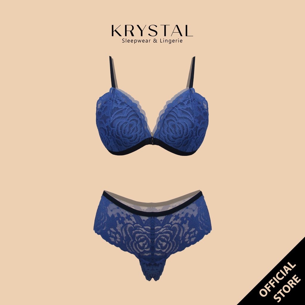 Bộ đồ lót ren không gọng mút vừa màu Xanh navy sexy gợi cảm KRYSTAL Bralette KB34