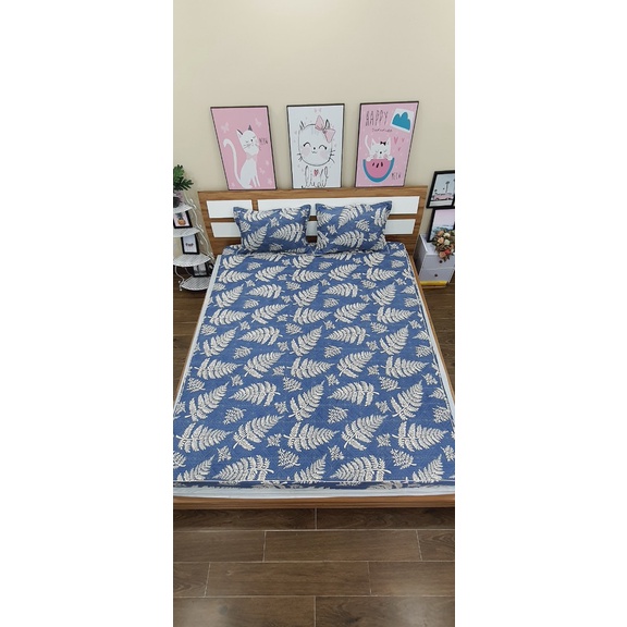 (Giá sốc)  Bộ Ga giường [ga kèm 2 vỏ gối] Drap trần bông bo chun nhiều kích thước mẫu Cành cúc xanh -  Được Chọn Mẫu