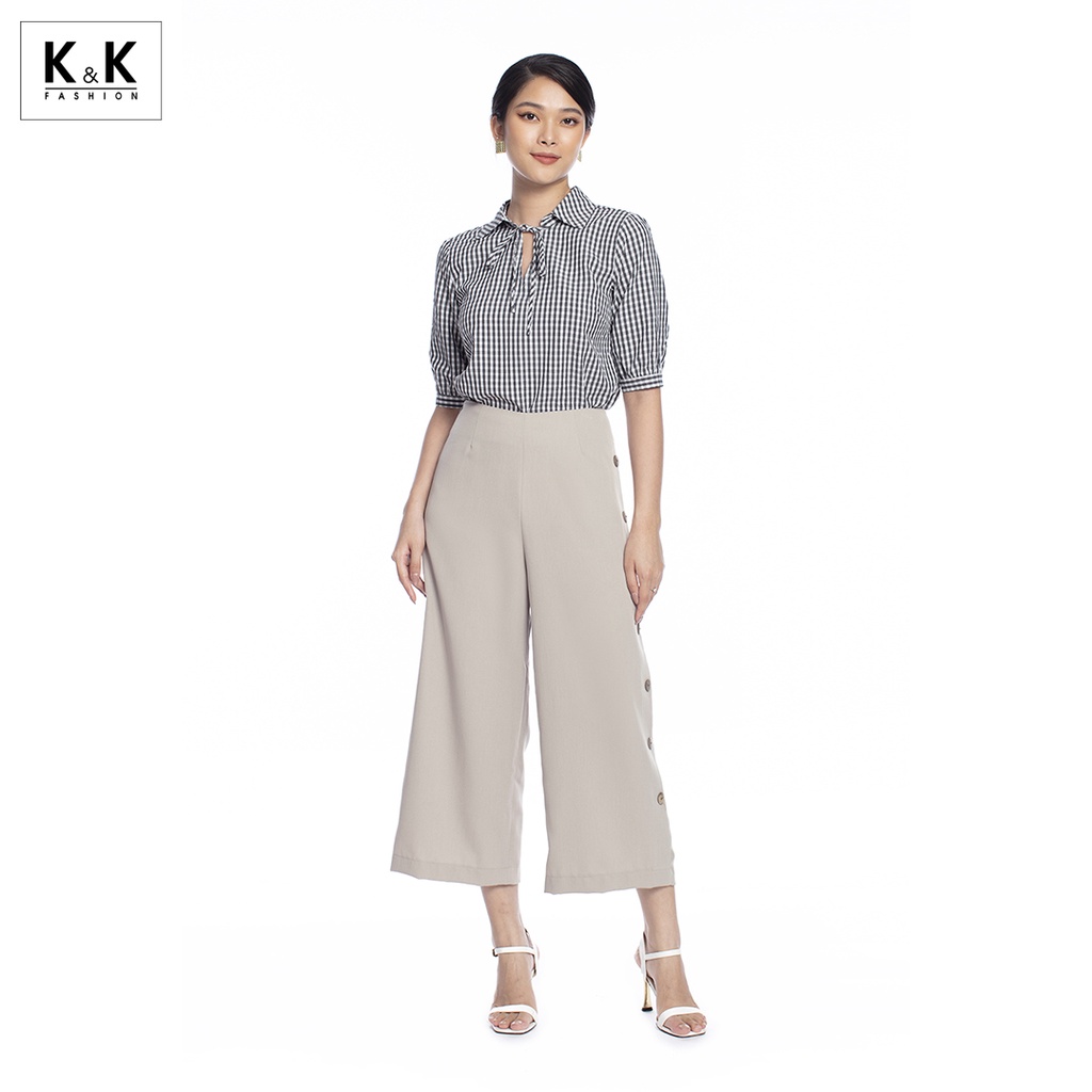 Quần Công Sở Nữ Ống Rộng K&K Fashion QCS02-06 Màu Nâu Vải Cotton | BigBuy360 - bigbuy360.vn