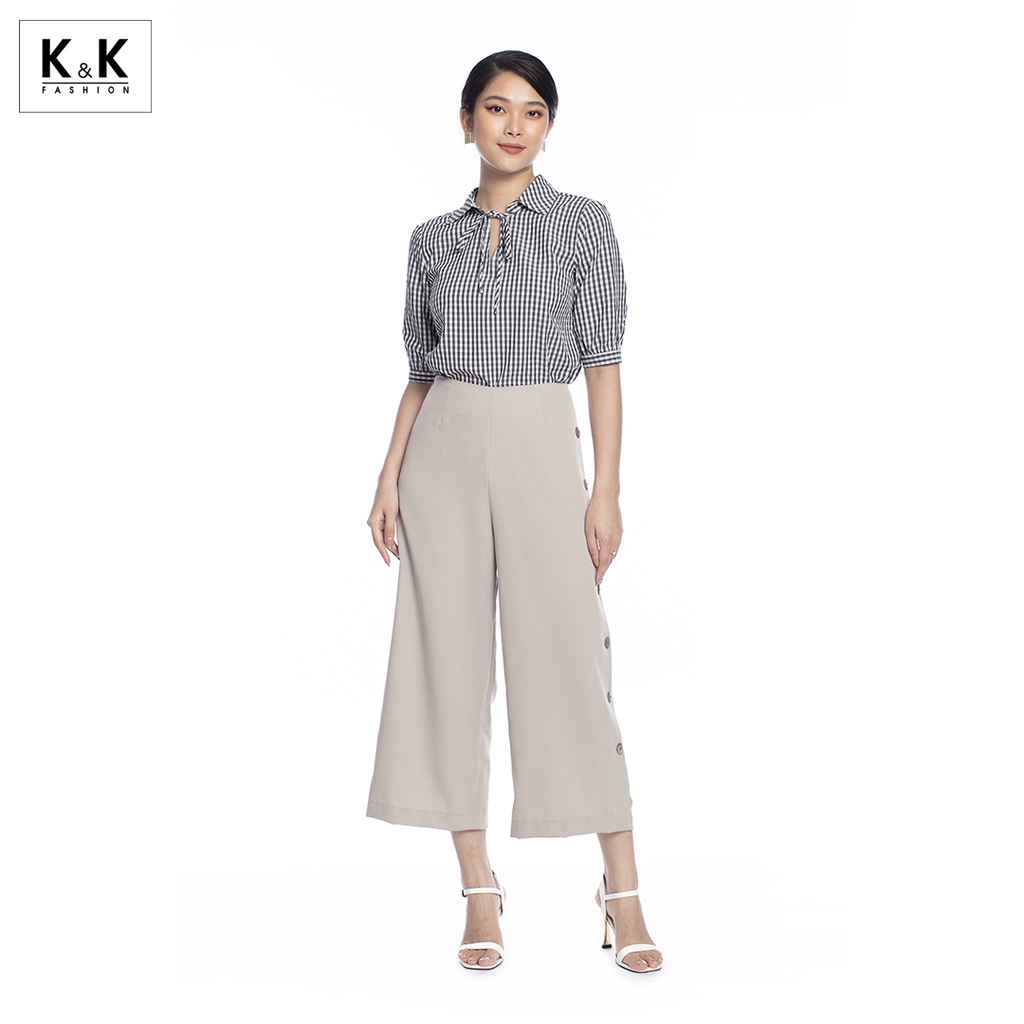 Quần Công Sở Nữ Ống Rộng K&K Fashion QCS02-06 Màu Nâu Vải Cotton