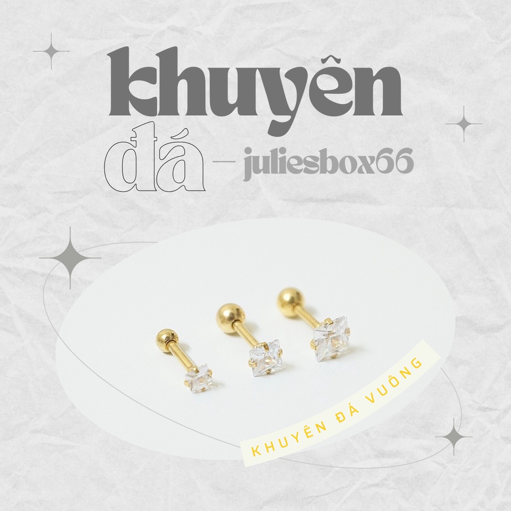 [1 Chiếc] Khuyên Tai Titan Đá Vàng Hình Vuông Unisex Đuôi Bi Không Gỉ Sét Không Ngứa Bông Tai Nam Julies Box 66