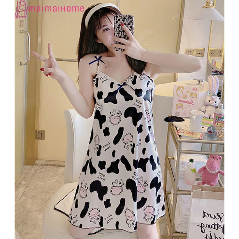 [Maimaihome] Váy Ngủ bò sữa lụa Satin cao cấp siêu dễ thương | BigBuy360 - bigbuy360.vn