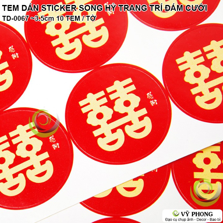 TEM DÁN STICKER DECAL DÁN CHỮ SONG HỶ MÀU ĐỎ TRANG TRÍ ĐÁM CƯỚI ĐÓNG GÓI NIÊM PHONG BAO BÌ QUÀ CƯỚI CHỮ HỶ TD-0067