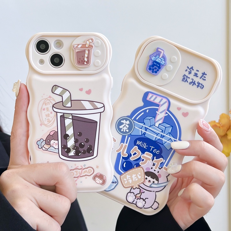 Ốp Điện Thoại Ba Chiều Họa Tiết Trà Sữa Cho 12 13 11 PRO MAX XR 11 12 PRO X XS MAX