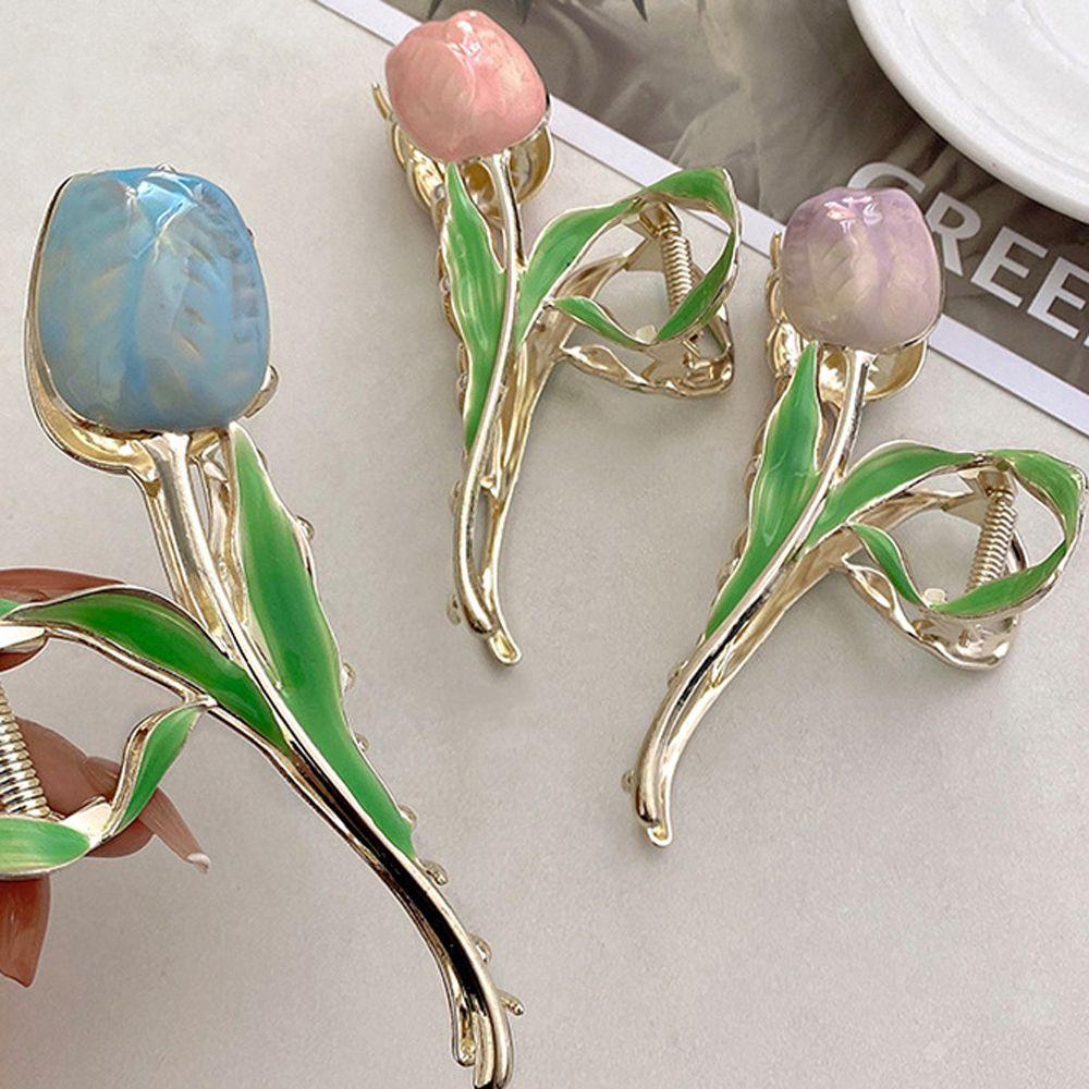 Kẹp Tóc Kim Loại Hình Hoa Tulip / Cá Mập / Hoa Tulip Kiểu Pháp Thời Trang Mùa Hè Cho Nữ