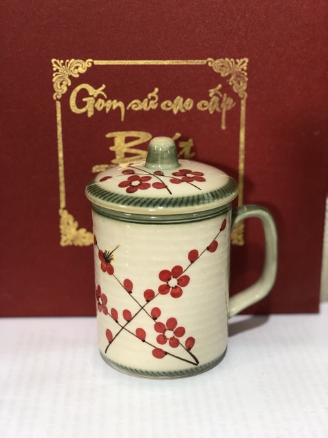 Cốc quai C dáng trụ men xanh gốm Bát Tràng