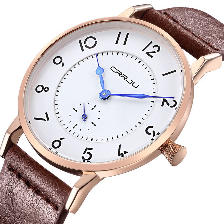 Đồng Hồ CRRJU 2112 Cho Nam Dây Da Kiểu Máy Thạch Anh Thời Trang Chống Nước