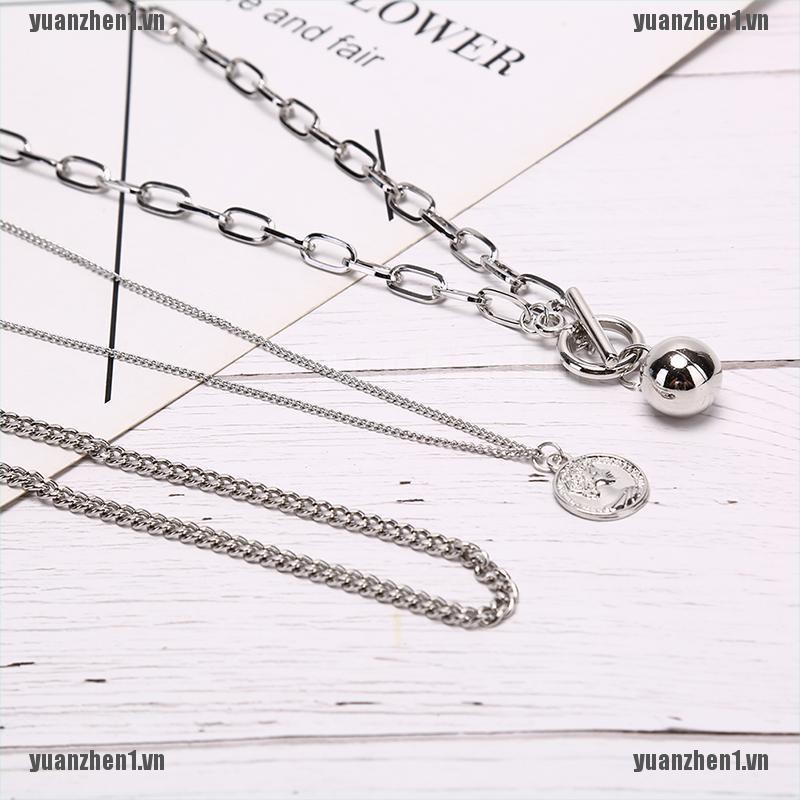 Dây Chuyền Nhiều Lớp Mặt Đồng Xu Kim Loại YUANZHEN1