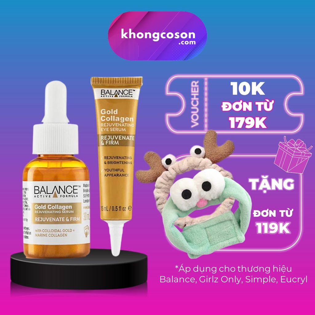 Combo Serum + Kem Mắt Trẻ Hóa Da Balance Active Formula Gold Collagen Rejuvenating 30ml + 15ml - Khongcoson