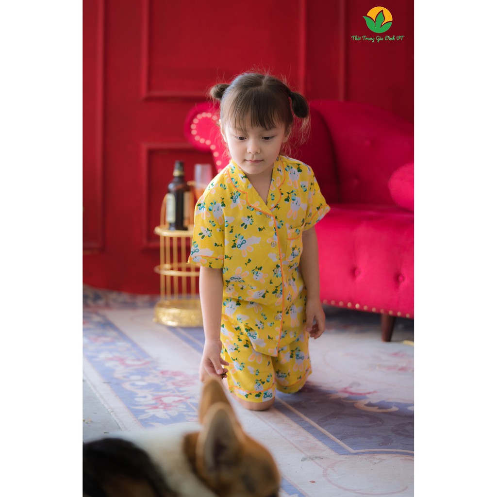 Bộ pyjama lanh mặc nhà bé gái quần đùi, áo cộc VT B63.2019