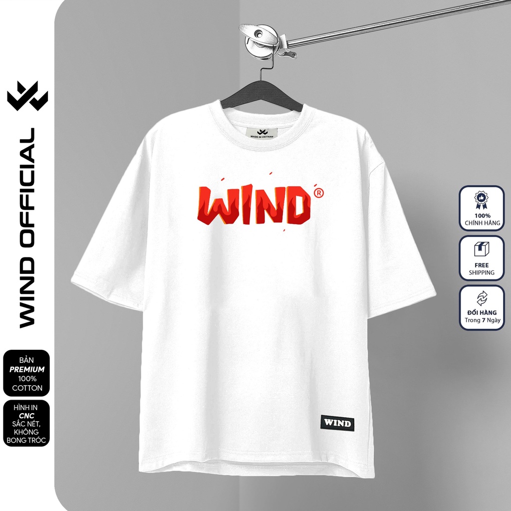 Áo thun tay lỡ unisex WIND phông form rộng 65% cotton FIRE nam nữ oversize