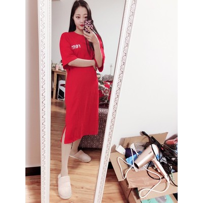 Đầm thun suông rộng chất cotton thoáng mát màu đỏ có ảnh thật | BigBuy360 - bigbuy360.vn