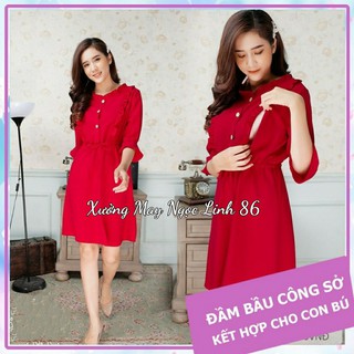Váy Bầu Thiết Kế có khóa cho con ti - Đầm Bầu Công sở siêu xinh mặc đi làm đi chơi W136