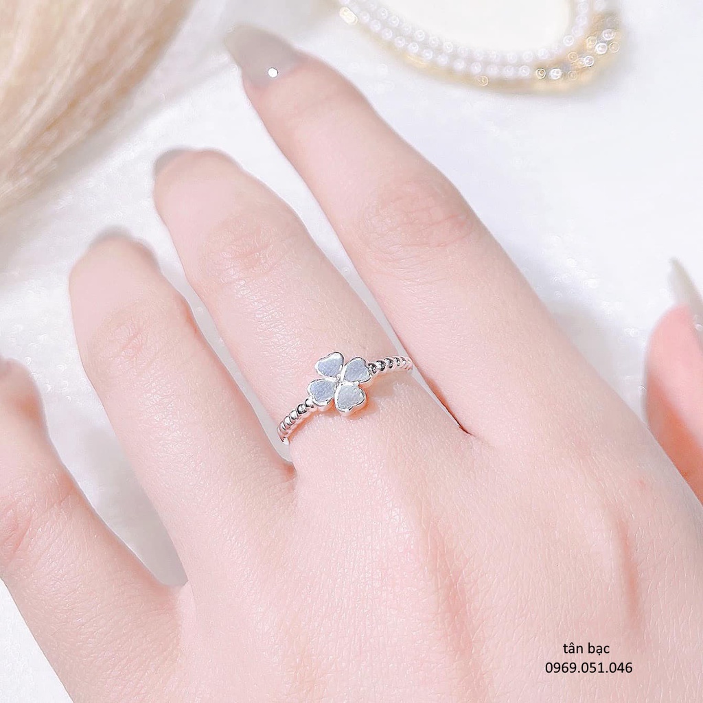 nhẫn cỏ 4 lá may mắn , bạc cao cấp - trang sức tân bạc