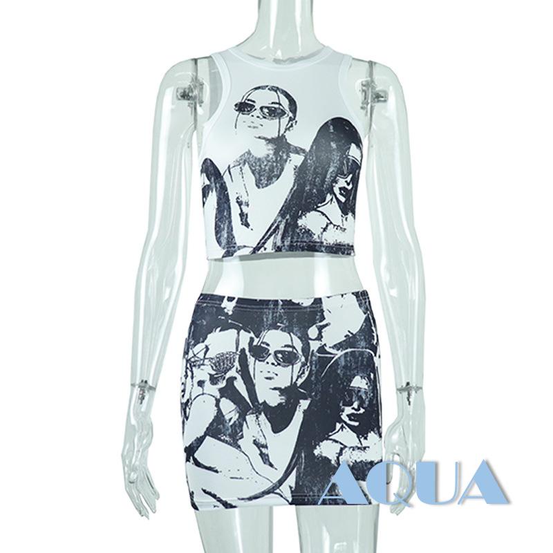 Bộ Áo Tank Top + Chân Váy Ôm In Họa Tiết Nhân Vật Hoạt Hình Thời Trang Mùa Hè Cho Nữ