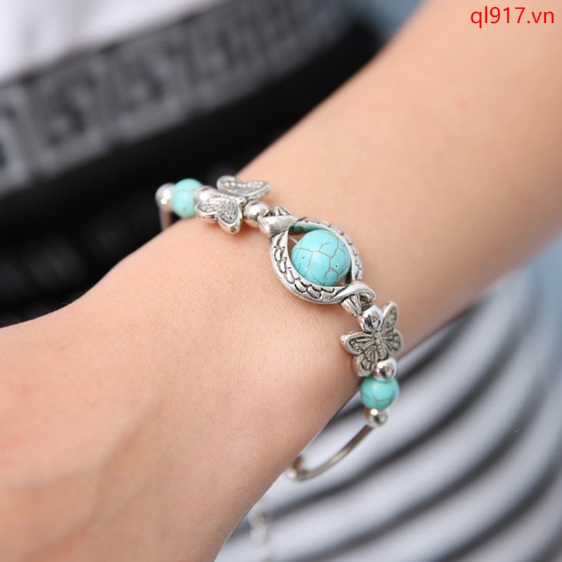 Vòng tay đính đá ngọc lam tự nhiên thời trang cho nữ