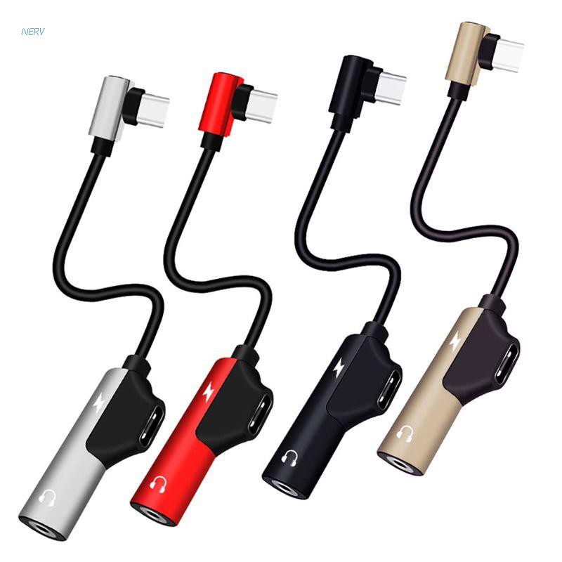 NERV 2 In 1 USB Type C to 3.5MM Jack Audio Charger Converter Headphone Adapter Cable for Samsung Note9 Xiaomi HTC Huawei Smartphones