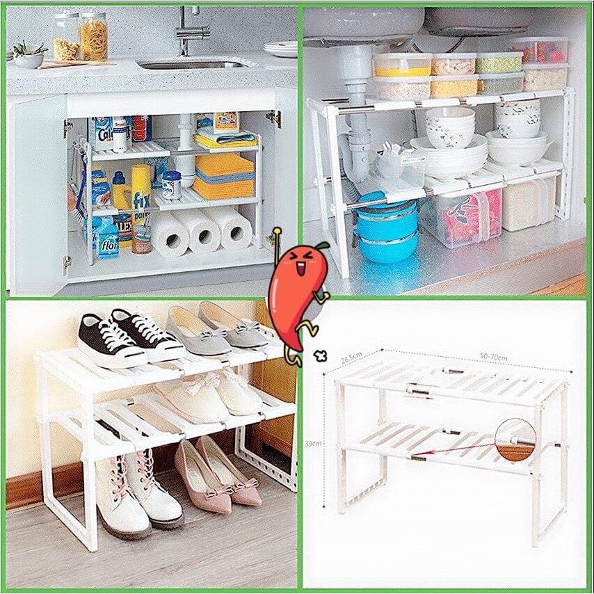 Kệ gầm bếp, để giầy, để giỏ hoa đa năng tiện lợi chất liệu nhôm có lớp phủ ngoài bảo vệ và nhựa cao cấp