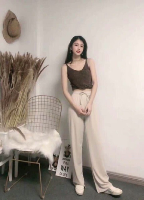 Quần Ống Rộng Cạp Cao Đen Trắng Có Size Đùi To