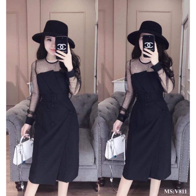 Váy body dài tay lưới