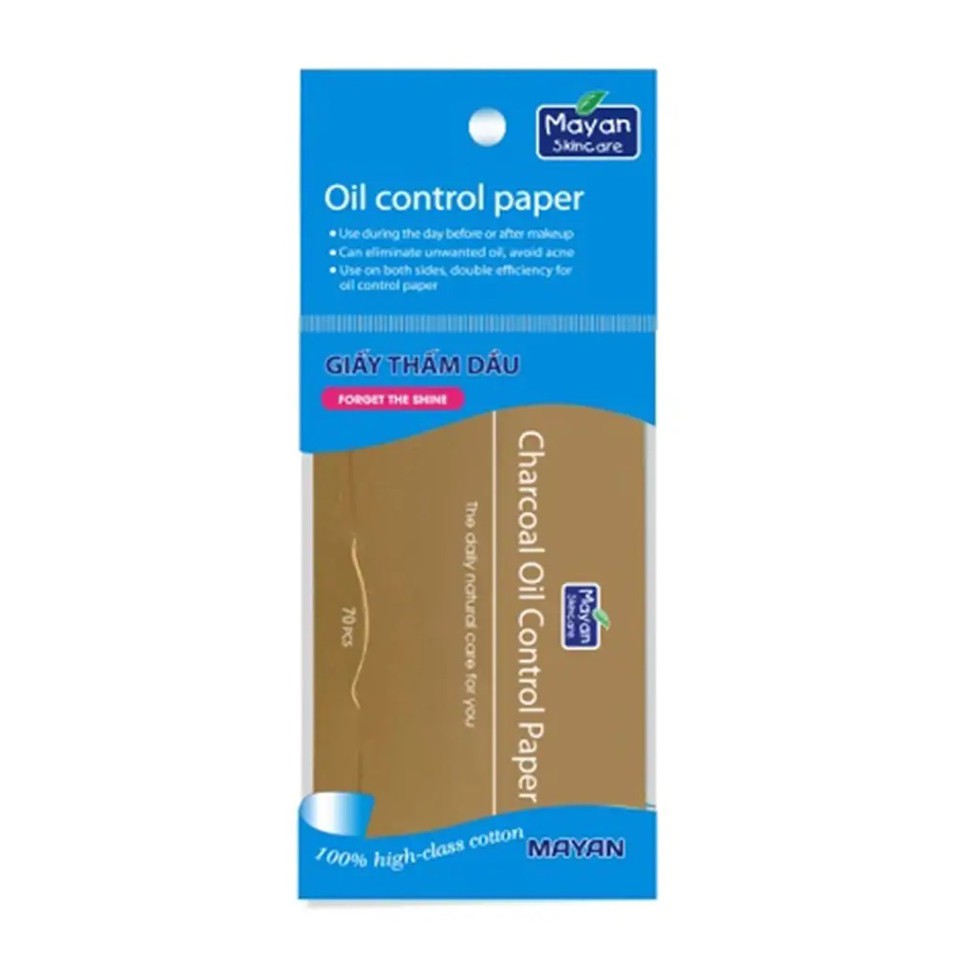 Giấy thấm dầu Mayan Charcoal Oil Control Paper có phấn giữ lớp Makeup gói 70 tờ