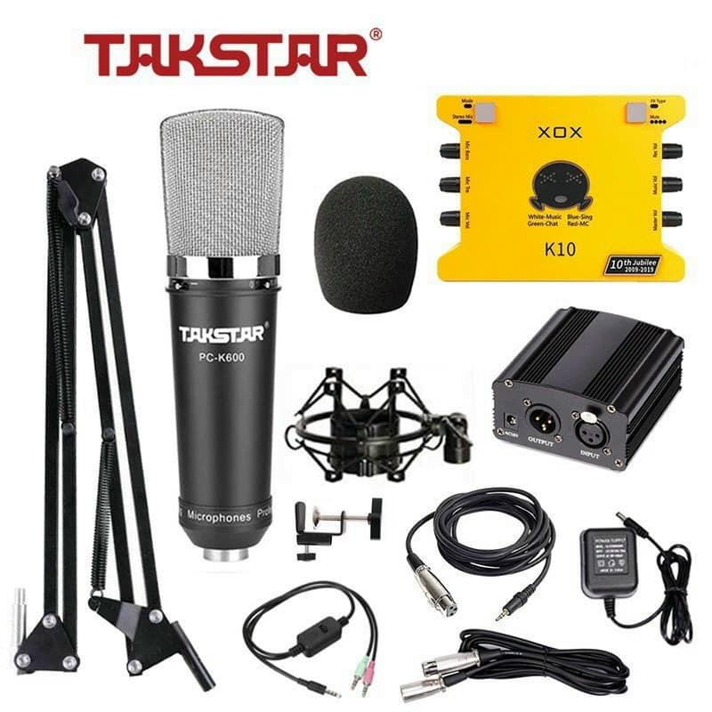 Bộ Mic Thu Âm Livestream Hát Karaoke Sound Card XOX K10, Mic Takstar PC-K600, Tai Nghe Takstar TS-2260 & Đầy Đủ Phụ Kiện