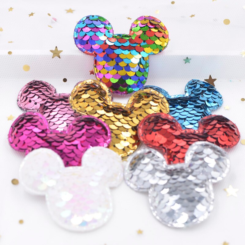 16 cái long lanh sequins vải bản vá chuột đồ trang trí cho đồ thủ công tự làm mũ quần áo kẹp tóc phụ kiện trang trí