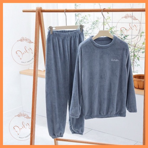 Set Đồ Bộ Lót Lông Cừu Dài Tay Dày Dặn Thêu Chữ Mặc Ở Nhà Mùa Đông Siêu Ám Áp Thoải Mái