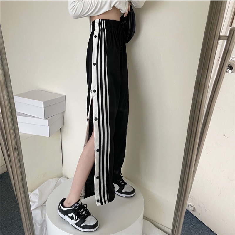 SUXI Quần thể thao ống rộng thiết kế nút phong cách Hàn Quốc thời trang mùa hè cho nữ