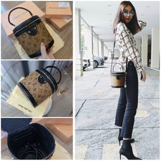 Túi đeo chéo túi  hộp tròn hoa nâu dáng cốp túi mini hàng cao cấp