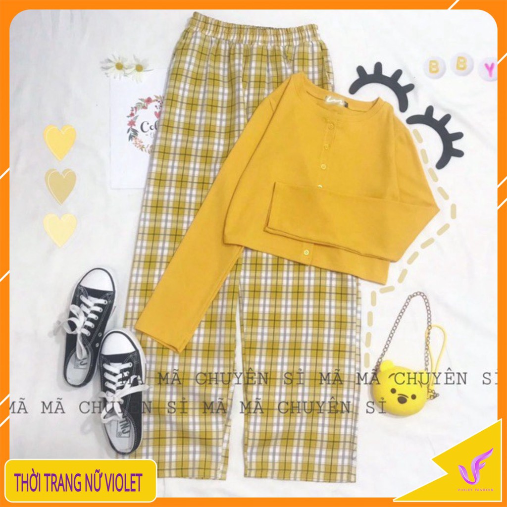 Quần Kẻ Caro 💝Quần nữ dáng rộng💝 ống xuông-unisex-vintage-chất liệu vải thô mềm-gồm 8 màu trẻ trung-năng động Mã QC01 | BigBuy360 - bigbuy360.vn