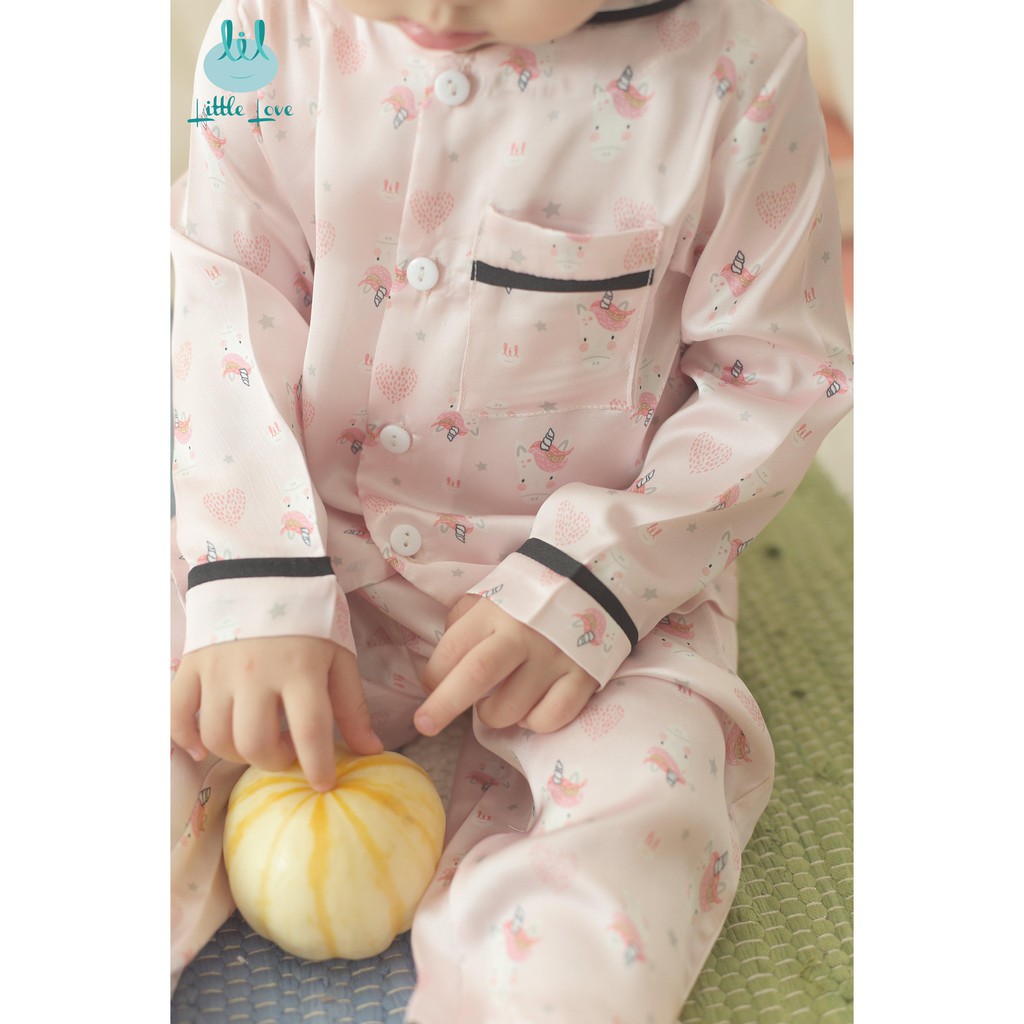 [Mã SKAMFS185M giảm 10% đơn 100K] [CHÍNH HÃNG] Bộ pyjama lụa dài tay họa tiết trẻ em Little Love