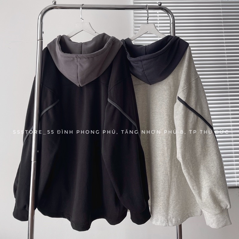 Áo khoác nỉ bông viền tay 2 màu form rộng unisex nam nữ_SSSTore