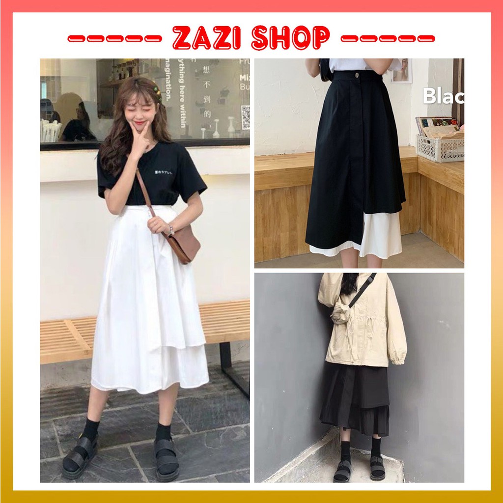 Chân váy dài 💎 Chân váy ulzzang, chân váy vạt lệch 💎 Chân váy trắng, đen, chân váy nữ - ZaZi