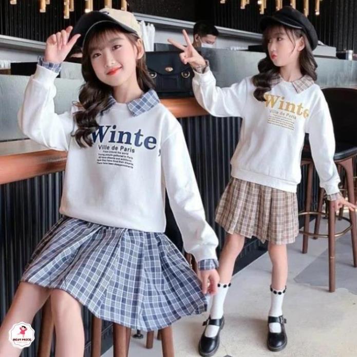 Váy đầm tay dài cho bé gái mập 7 8 9 10 11 12 tuổi☑️ Thời trang thu đông size đại 25kg 30kg 35kg 40kg