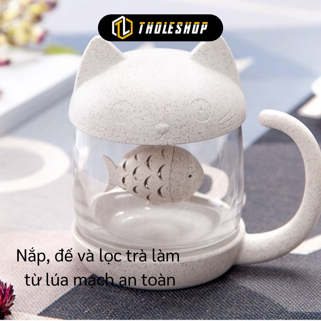 Ly Pha Trà - Ly Thủy Tinh Lọc Trà  Hình Mèo Ngộ Nghĩnh, Không Nóng Tay Khi Sôi 6619