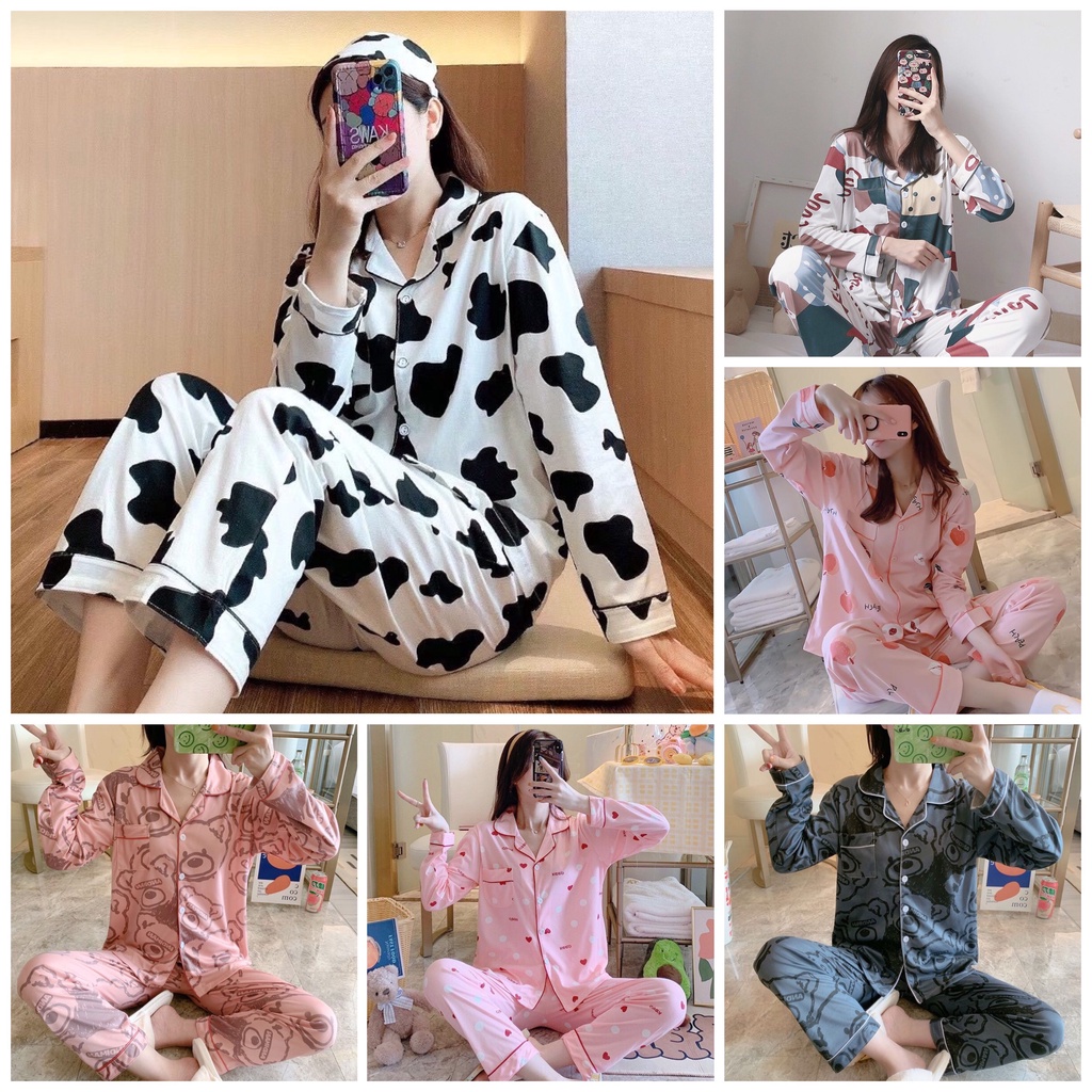 Bộ Ngủ Pijama Nữ 💖HÀNG CÓ SẴN💖 Bộ mặc nhà, Bộ Đồ Ngủ Chất Liệu Cotton Sợi Tơ Sữa Dài Tay Họa Tiết Dễ Thương Cao Cấp