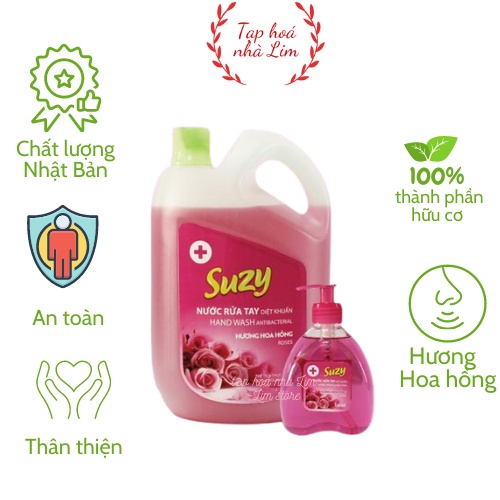Nước Rửa Tay Diệt Khuẩn Suzy 4L Hương Thơm Tự Nhiên Thành Phần Hữu Cơ Chất Lượng Nhật Bản_ Tạp Hóa Nhà Lim