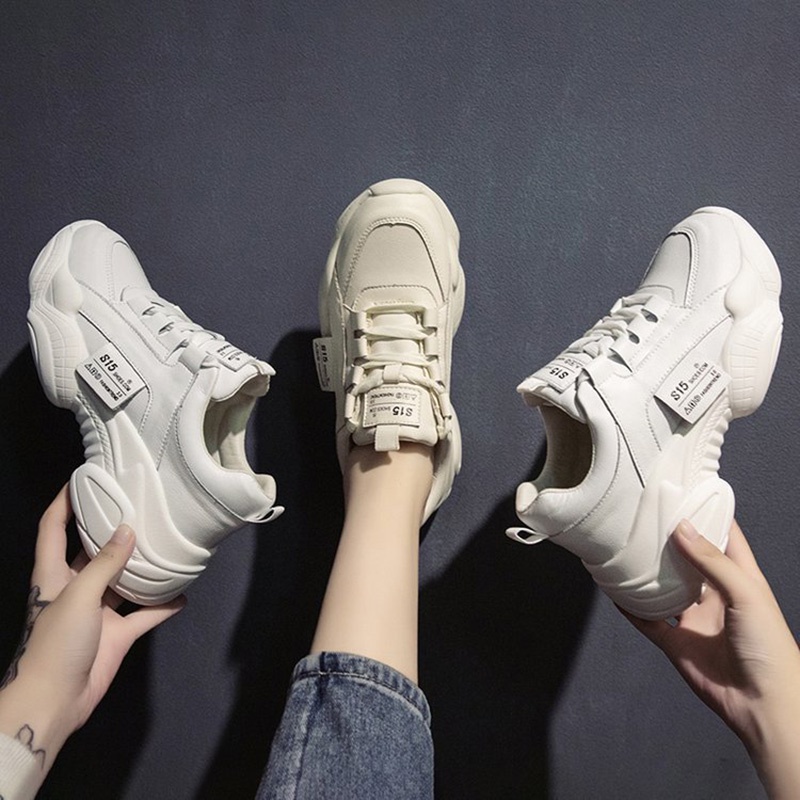 Giày sneaker IELGY đế độn màu trắng phong cách Harajuku thời trang cao cấp