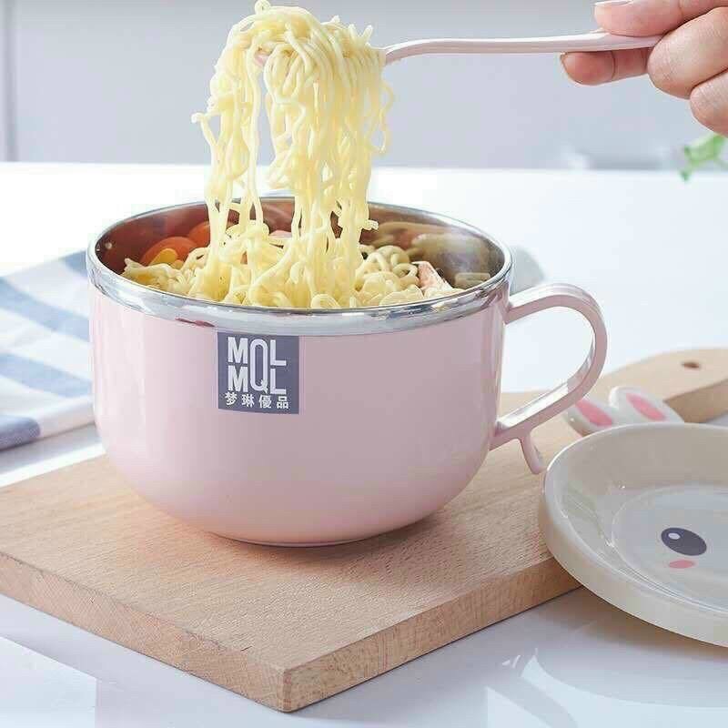 Bát ăn mì, bát úp mì tôm inox 2 lớp cách nhiệt hình thú dễ thương có nắp đậy