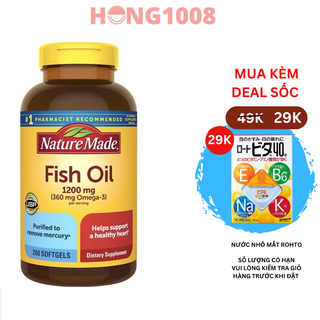 Viên uống Dầu Cá Nature Made Fish Oil 1200mg 360mg Omega 3 200 viên
