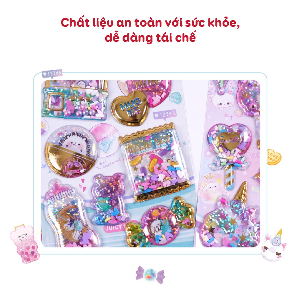 [QUÀ TẶNG] Set sticker hình dán cho bé fesson, Sticker 3d trang trí lấp lánh kim tuyến